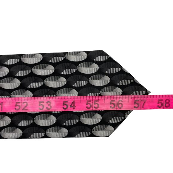 Peacock | Black & Gray Oval Circle Print Silk Neck Tie - Picture 7 of 7